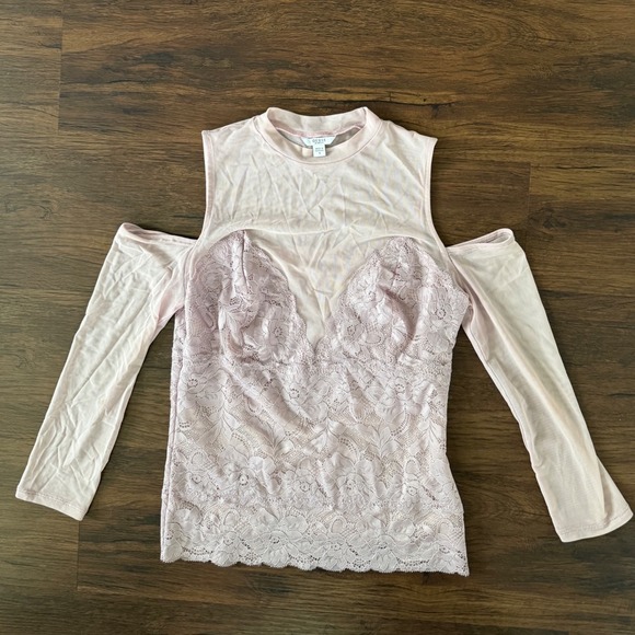 Guess Tops - Guess Mesh & Lace‎ Open Shoulder Top